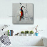 Modern Abstract Oil Painting On Canvas Hand Painted Girl And Eiffel Tower