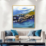 High Skilled Artist Hand Painted Abstract Blue and White and Gold on Canvas Rich Colors White and Blue Oil Painting