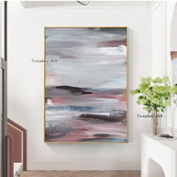 Hand Painted Modern Abstract Oil Painting On Canvas In Pink Gray ative Mural