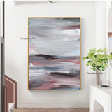 Hand Painted Modern Abstract Oil Painting On Canvas In Pink Gray ative Mural