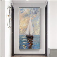 Hand Painted Abstract Seaview Sailboat Hand Painted Oil Painting On Canvas Mural Home Office Decor