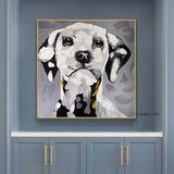 Hand Painted Modern Abstract Animal Canvas work Hand Painted Funny Black and White Dog Art Oil Painting