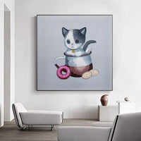 Hand Painted Abstract Animal Painting On Canvas Art Wall Cute Cartoon Cat Oil Painting Modern Art For Kid Room