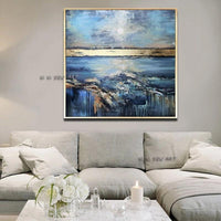 Point Of View Blue Sky Abstract Landscape Painting Gold Leaf Modern Textured Painting Knife Wall Art Canvas Art