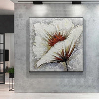 Hand Painted Wall Art Abstract White Flower On Canvas Painting Decoration Salon Bedroom