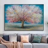 Hand Painted Abstract Pink Trees Oil Painting On Canvas Beautiful Plant Painting For (hand painted)