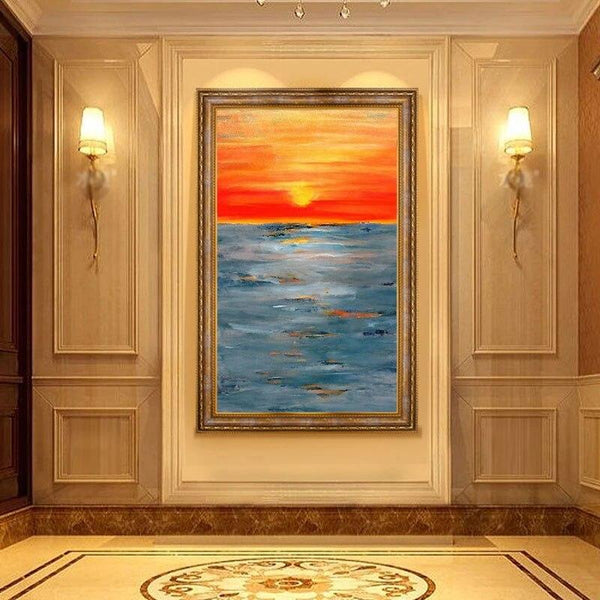 Hand Painted Classic Seascape Sunrise Abstract Oil Painting Canvas Room Modern Decorative