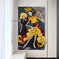 Modern Hand Painted Canvas elegant Skeleton Lady Mexico Day of the Dead Wall Art for