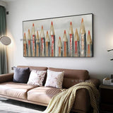 Abstract Pencils Painting Hand Painted On Canvas Modern Bedroom