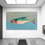 Hand-Painted Oil Painting On Canvas Animal Sea Fish Abstract Artwork Home Wall Interior Painting