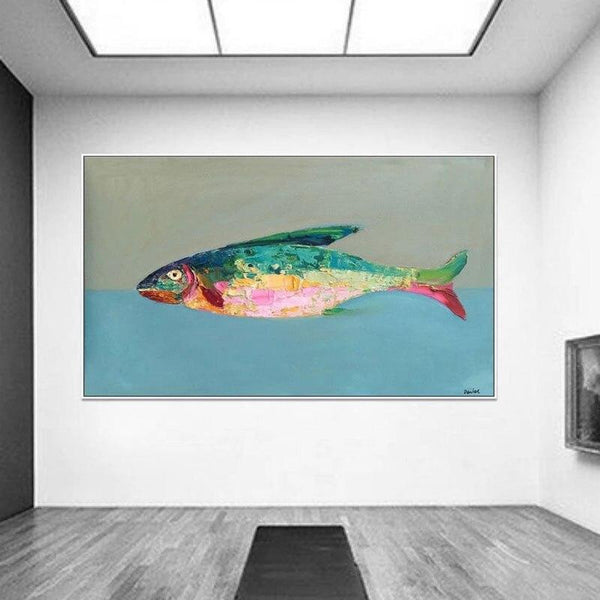 Hand-Painted Oil Painting On Canvas Animal Sea Fish Abstract Artwork Home Wall Interior Decoration Painting