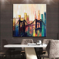 Hand Painted Abstract City View Oil Painting Modern Canvas Painting Hand Painted Abstract Wall