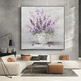 Oil Painting Modern Hand Painted Purple Knife Flowers Abstract Canvas