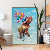 Hand Painted Art Oil Painting Modern Cute Elephant Colorful Balloon Abstract Canvas Wall Canvas