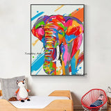 Hand Painted Oil Painting Colorful Elephant Abstract Animal Canvas Painting Home Children's Room Decor