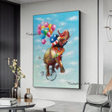 Hand Painted Art Oil Painting Modern Cute Elephant Colorful Balloon Abstract Canvas Wall Canvas