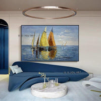 Modern Colorful Sailboat Sea Scenery For Home Wall Decoration Hand Painted Abstract Hanging For Room