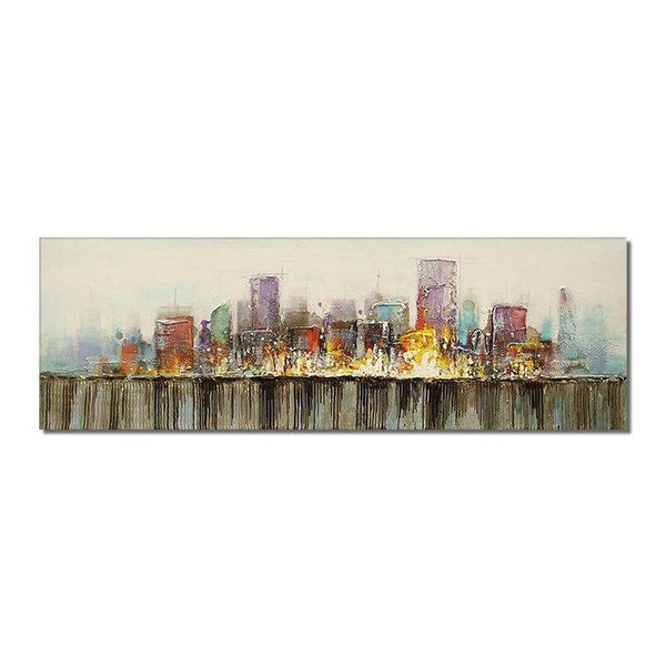 Abstract Colorful Building Oil Painting On Canvas Hand Painted Landscape For Bedroom