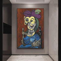 Hand Painted Abstract Picasso Dora Mar in Blue Cheongsam Figures Oil Paintings Wall Art Canvas