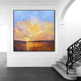 Hand Painted Abstract Canvas Oil Painting Contemporary Sunset Landscape