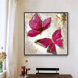 Hand Painted Oil Painting Modern Gold Foil Red Butterfly Animal Abstract Retro Hoom Decors