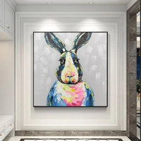 Pure Hand Painted Canvas Cute Cartoon Rabbit Animals Oil Paintings Artwork Wall Art For Children Bedroom kid's Room Wall Decoration