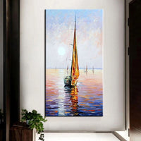 Hand Painted Oil Painting Modern Seascape Sailing Boat Abstract Landscape Canvass Home Room