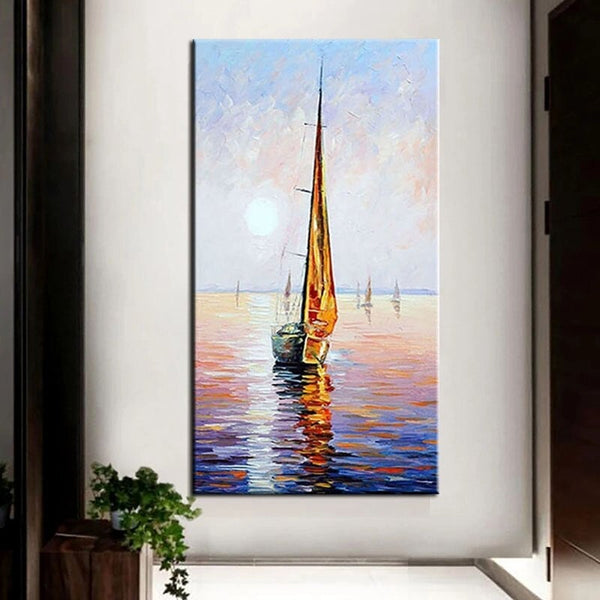 Hand Painted Oil Paintings Modern Seascape Sailing Boat Abstract Landscape Canvass Home Room Decoration