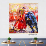 Hand Painted Character Oil Painting Animal Abstract Spanish Matador And Bull Mural Thick Texturess