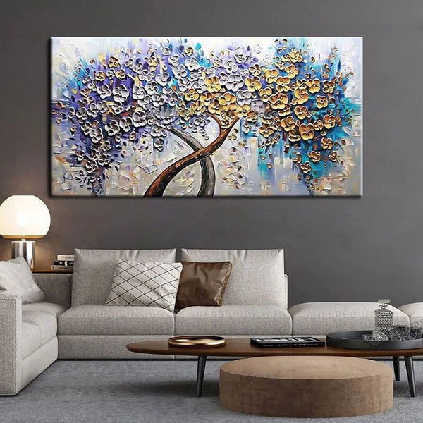 Hand Painted Knife Tree Oil Painting Modern Abstract On Canvas Landscape