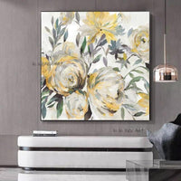 Modern Artist Painted Abstract Yellow Flowers On Canvas Wall Art Decor Home