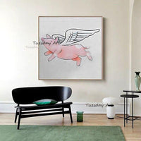 Art Hand Painted Canvas Oil Paintings Cute Little Pig Modern Abstract Animal Wall Art Kid's Room