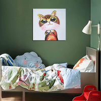 Hand Painted Cute Cat Animal Oil Painting Hand Painted Modern Canvas For Children Room