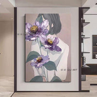 The Soft Contemporary Human Abstract Of Flowers And Maiden Arrival Hand Painted Art Canvas