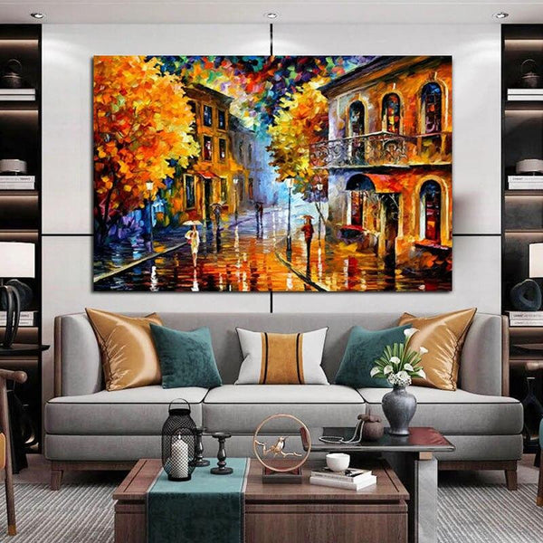 Hand-Painted Oil Painting Classic Landscape Knife Street Figures Abstracts Home Wall Interior Decor