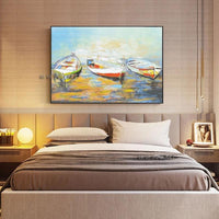 Artist Hand Painted High Quality Fashion Colors Abstract Boats Acrylic Painting Beautiful Knife Painting Boat for Wall