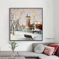 Hand Painted Abstract Landscape Painting Building Trees Streetlight Oil Painting On Canvas Hand Painted