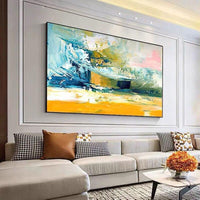 Hand Painted Oil Paintings on Canvas Yellow Blue Abstract Painting Art