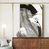 Hand Painted Oil Painting Gold Bar White Black Grey Painting Canvas Arts Room Abstract