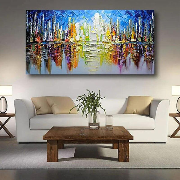 Oil Painting Hand Painted Colorful Knife Street Landscape Abstract On Canvas Decor