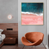 Hand Painted Abstract Art Canvas Oil Painting Beach Surf Ocean Wave Pink Blues