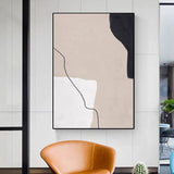 Modern Hand Painted Canvas Oil Painting Simple Big Wall Decoration Black Beige Lines Curve Abstract Art Poster