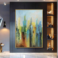 Hand Painted city view Abstract Modern Oil Painting On Canvas Wall Art greens