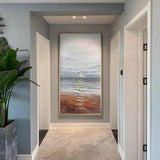 Decorative Painting Vertical Corridor Seascape Sunrise Modern Atmospheric Corridor Hand Painted Abstract Hanging Oil Painting
