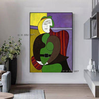 Hand Painted Picasso Famous Canvas Abstract Red Armchair Woman