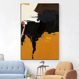 Hand Painted Simple Oil Painting Black White Yellow Abstract Canvas s