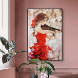 Girl Playing Violin Impressionist Style Oil Painting Hand Painted Wall Decor Canvas Artwork Figure Wall Canvas Art For