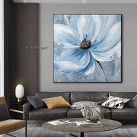 Pure Hand Painted Abstract Blue Flower Home Good Canvas Wall Art Wall Hanging Artwork For Decor