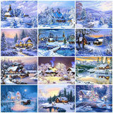 DIY Paint By Number House Winter Drawing On Canvas HandPainted Painting Art Gift DIY Painting By Numbers Snow Kits Home Decor