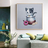 Hand Painted Abstract Animal Painting On Canvas Art Wall Cute Cartoon Cat Oil Painting Modern Art For Kid Room